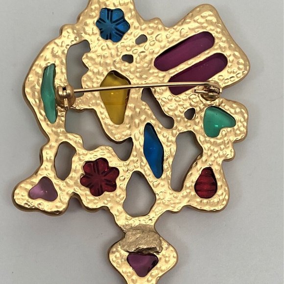 Gorgeous Vibrant Multi Color Resin Cabochon Gold Plated Pin Brooch - Picture 2 of 4